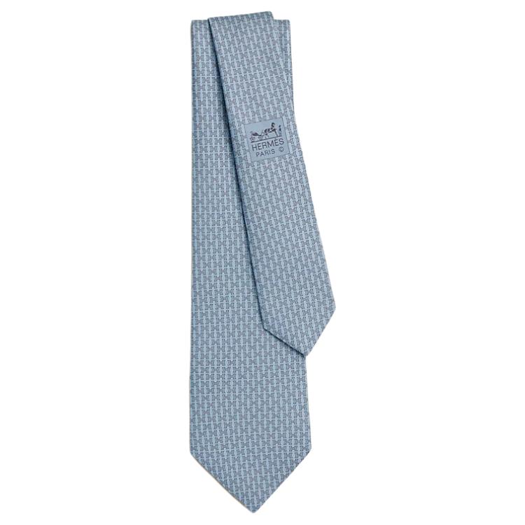 

HERMES Шелковый галстук мужской светло-голубой, Light Blue