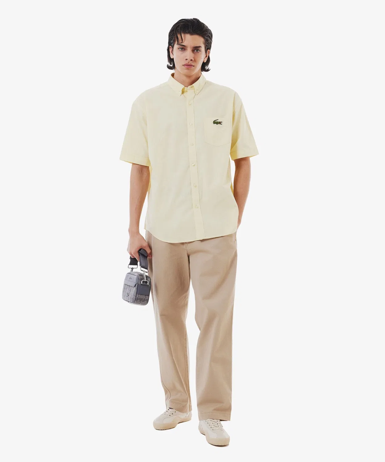 Брюки чинос Lacoste Широкие с заужением, хлопок, хаки — фото 2