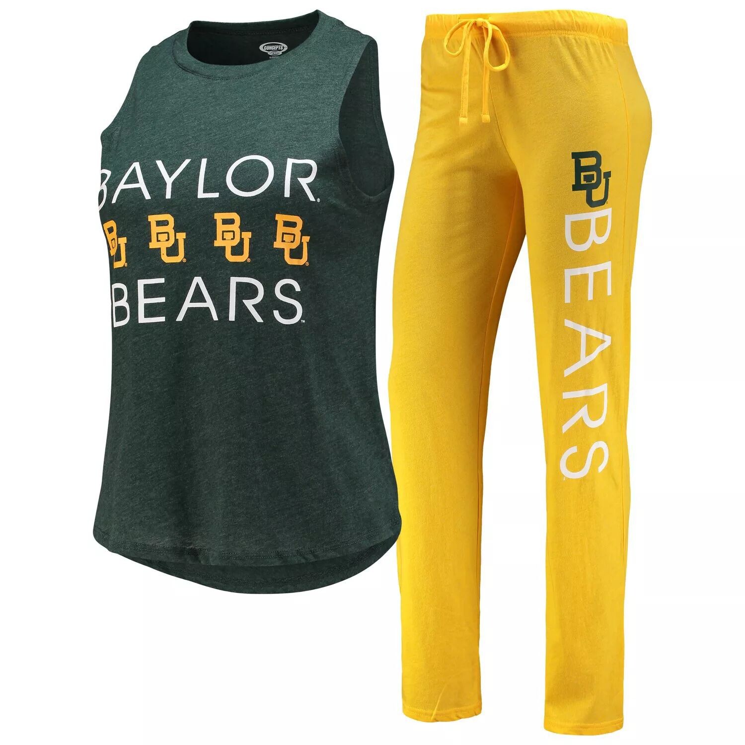 

Женский спортивный комплект из топа и брюк Baylor Bears золотистого/зеленого цвета для сна