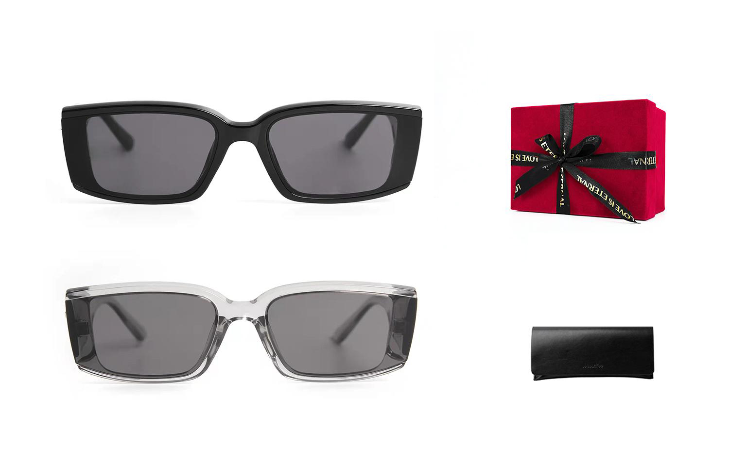 

MUSTKOO Прямоугольные солнцезащитные очки унисекс, 58221-C1+C2[Red Velvet Box]