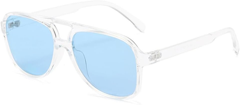 

Мужские солнцезащитные очки в стиле ретро с увеличенными двойными перемычками, прозрачная оправа, женские очки желто-синего цвета с защитой от УФ-излучения UV400 generic, Transparent Blue