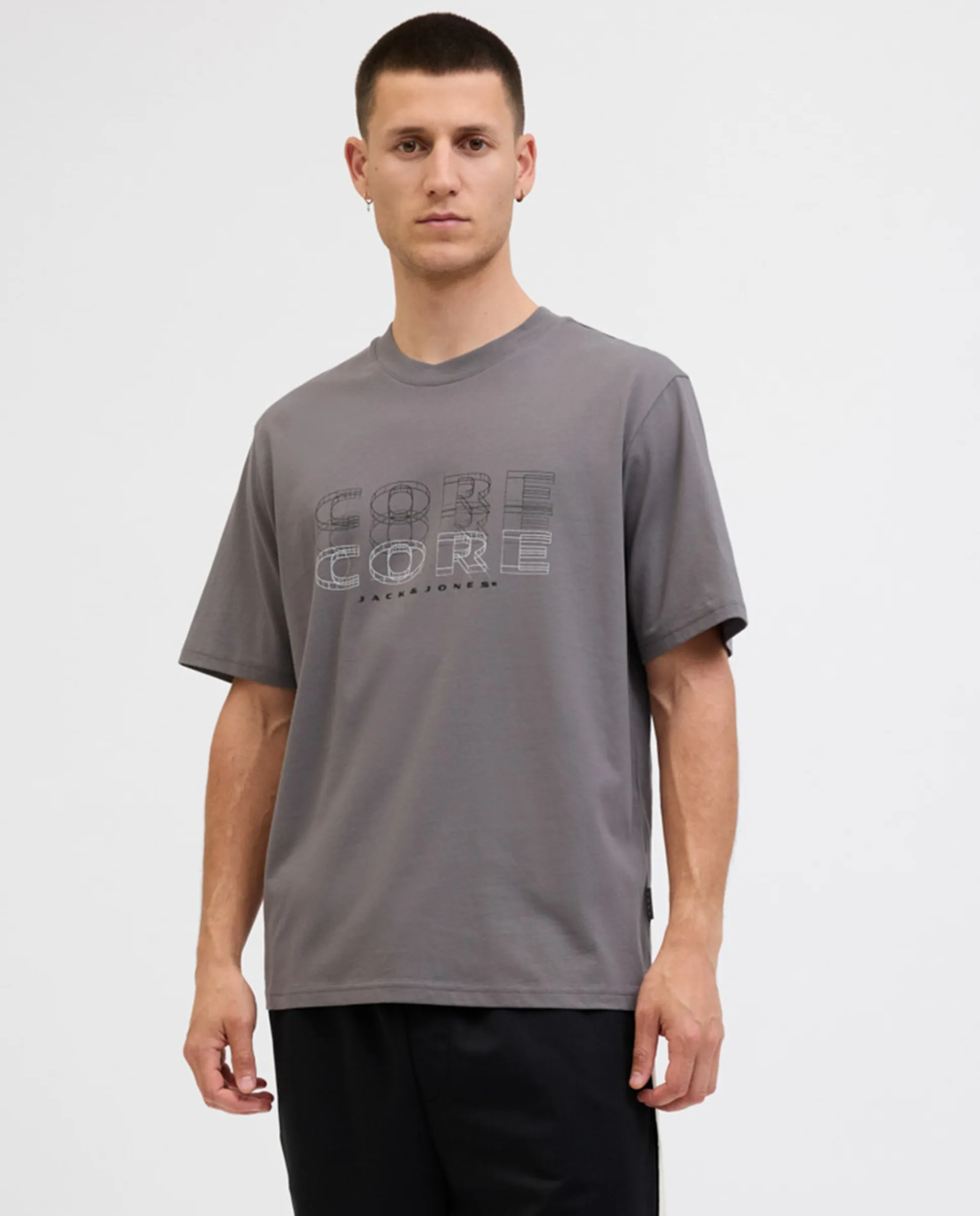 

Мужская футболка с коротким рукавом и принтом на груди Jack & Jones, серый