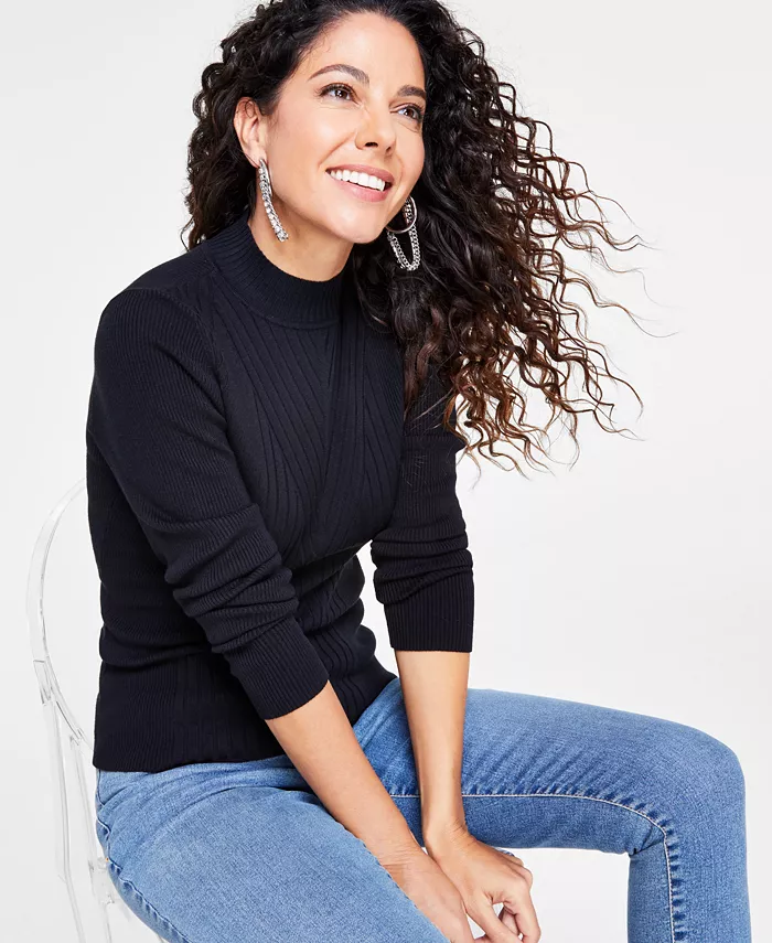 

Женский свитер с ребристым воротником-стойкой, созданный для Macy's I.N.C. International Concepts, черный