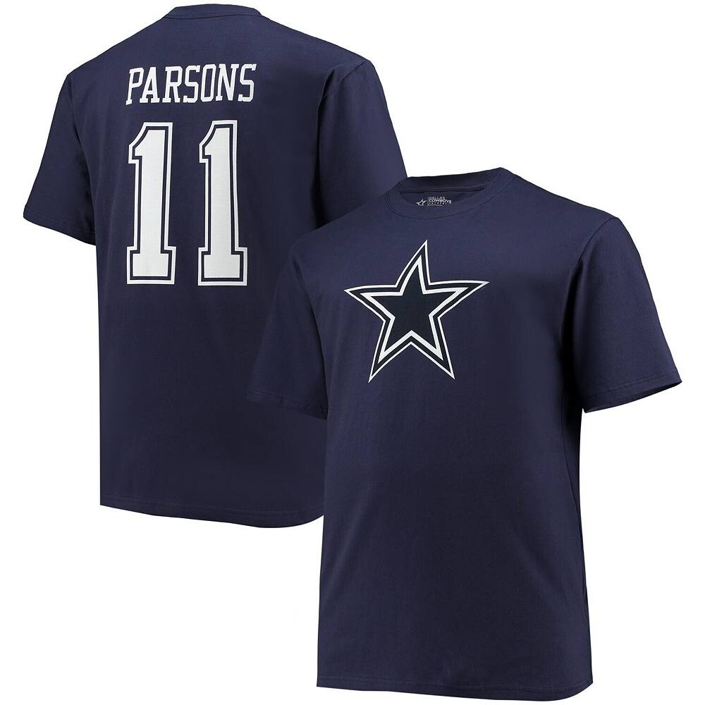 

Мужская футболка Fanatics с логотипом Мика Парсонса Dallas Cowboys Big & Tall с именем и номером игрока, цвет Cow Navy