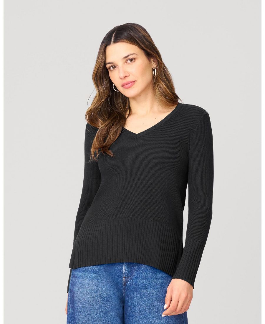 

Женская туника с V-образным вырезом в рубчик Cable & Gauge, Jet black