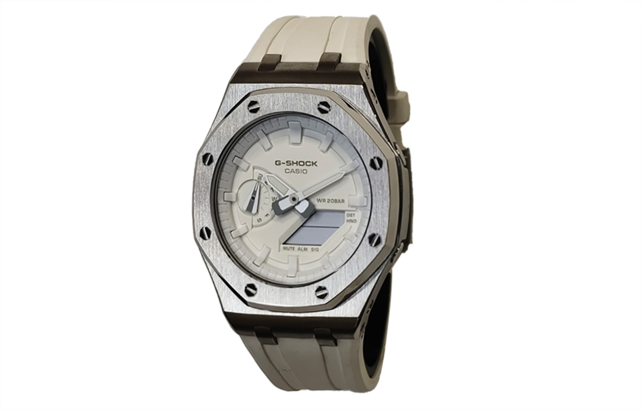 

CASIO Мужские часы с двойным дисплеем, жидкокристаллическим/аналоговым циферблатом, 44 мм, белые