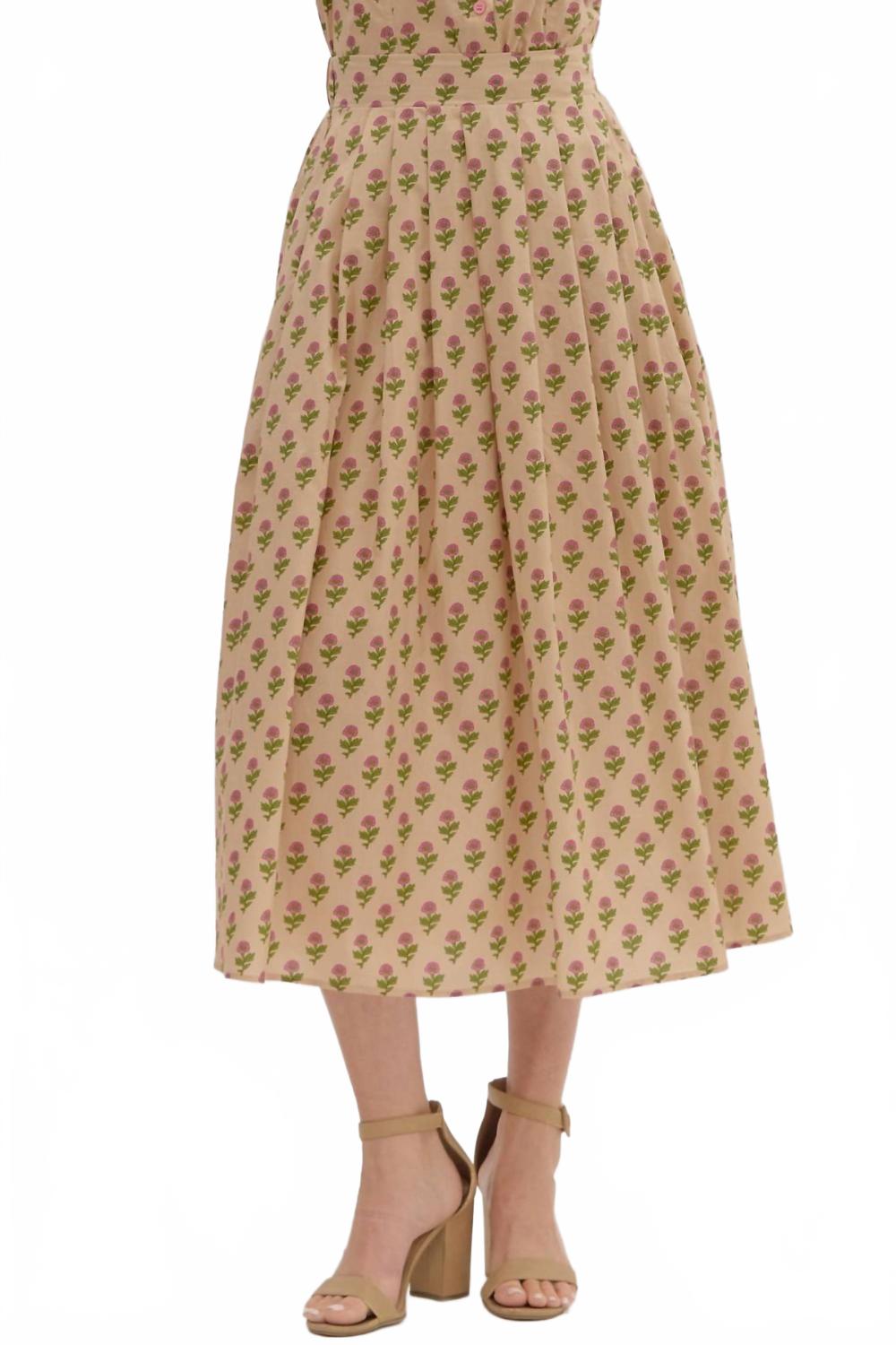 

Entro Плиссированная юбка миди с цветочным принтом, бежевого цвета