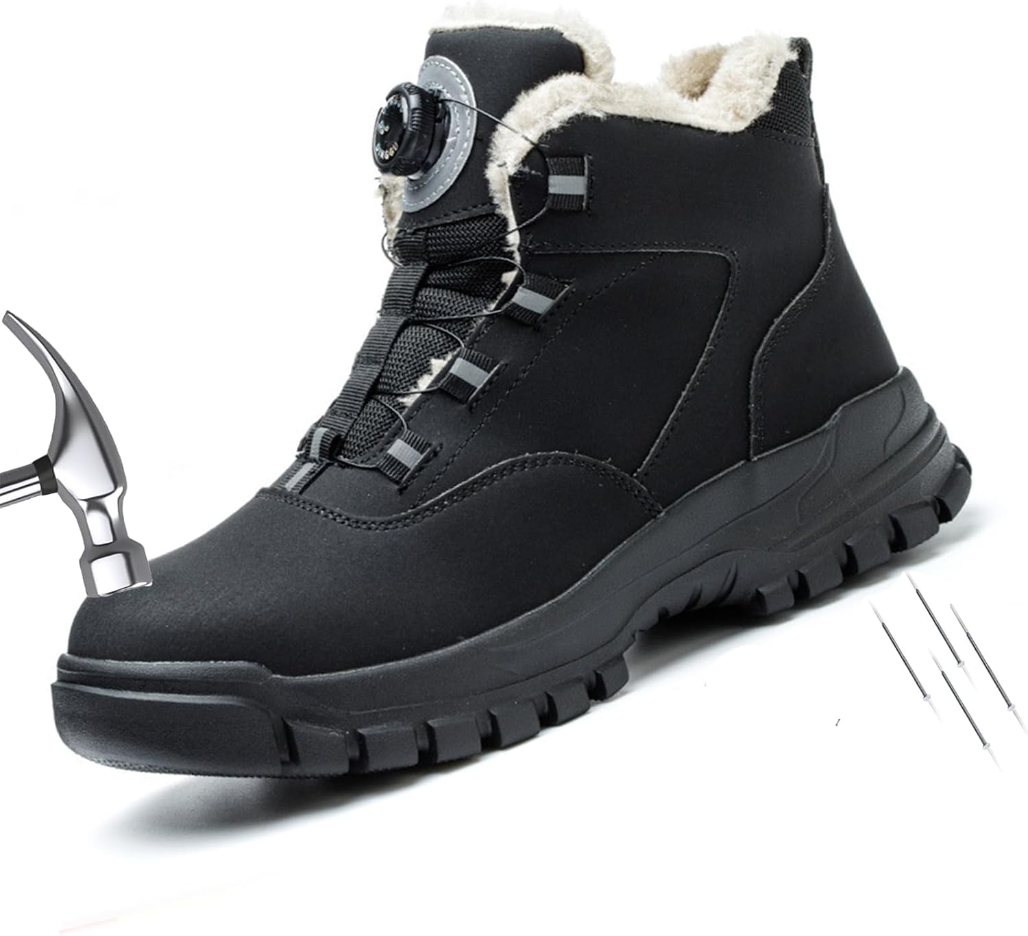 

Зимние ботинки с стальным носком для мужчин и женщин, противопрокольные, безопасные зимние ботинки с противоскользящей подошвой и застежкой на поворотный клапан Generic, черный