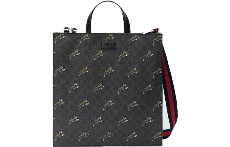 

GUCCI Холщовая сумка с кожаными вставками, шопер, плечевая сумка, кроссбоди, мужская сумка черно-серая