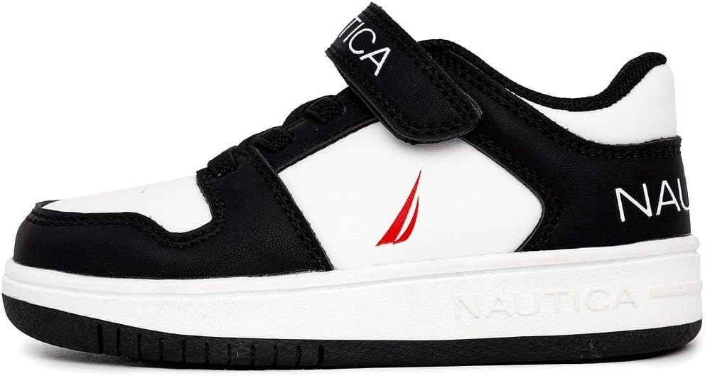 Детские кроссовки Nautica с регулируемыми ремешками, Удобные повседневные кеды для мальчиков и девочек, малышей и маленьких детей, белый/черный/красный — фото 2