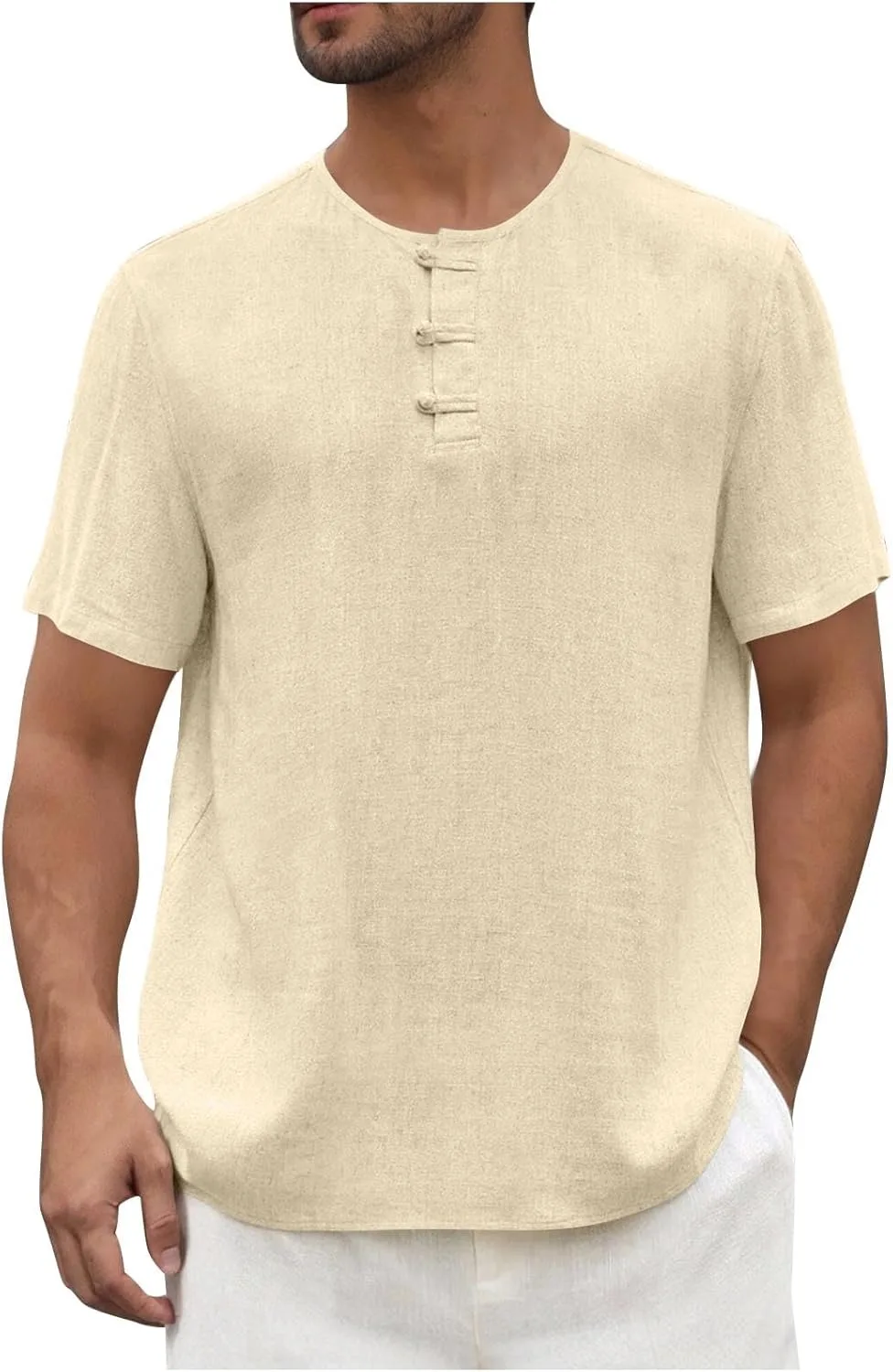 

Мужская рубашка хенли с коротким рукавом, летняя, из хлопка и льна