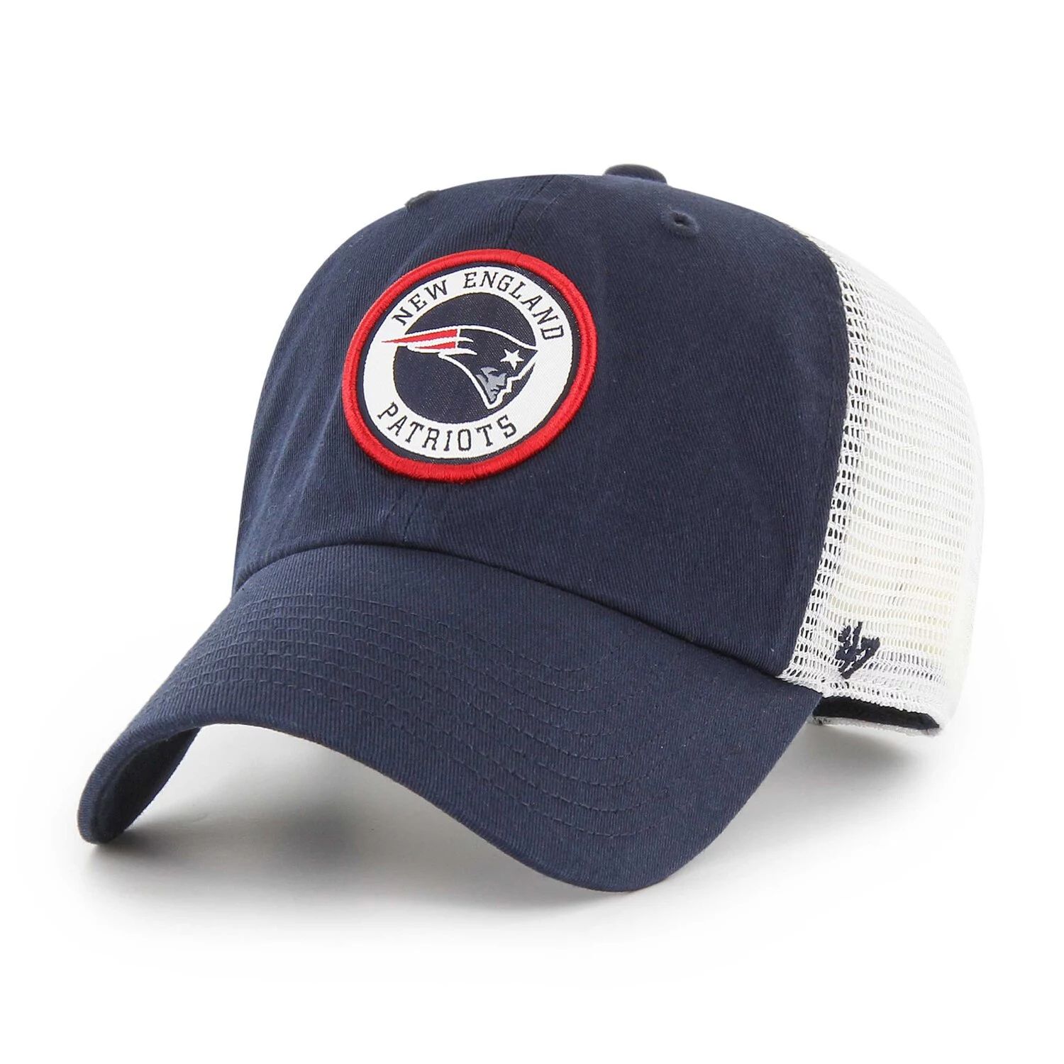 

Мужская темно-синяя/белая кепка New England Patriots Highline Clean Up Trucker Snapback '47