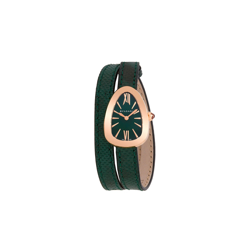 

BVLGARI Часы Serpenti Series Wrist Watch Quartz Movement Water Snake Skin Strap 27mm Green Dial Women's Watch, Green Dial