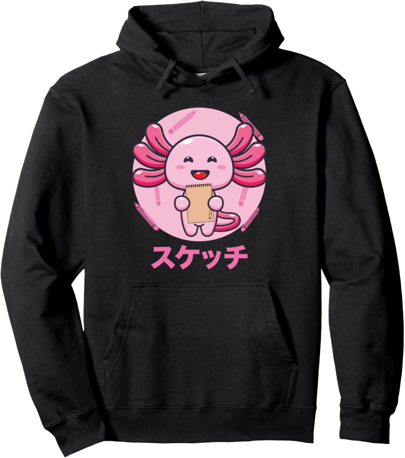 

Эскиз аксолотля, худи в стиле vaporwave, эстетика Merchandise & Kawaii Otaku Japanese Gift, черный