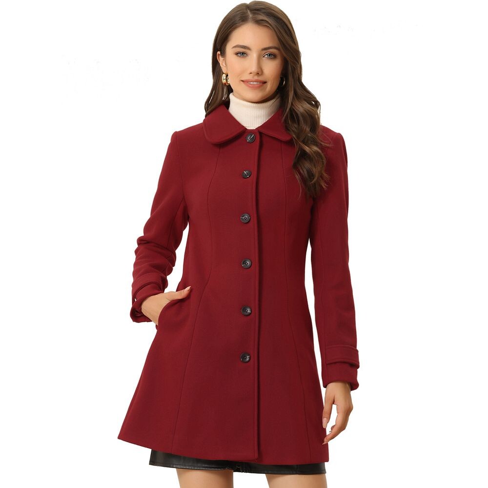

Женское однобортное зимнее пальто с воротником Питера Пэна ALLEGRA K, цвет Solid Red