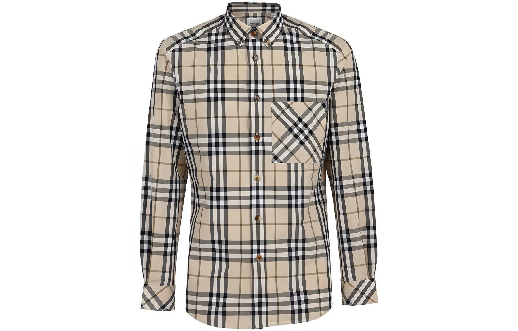 

Рубашка с длинным рукавом из эластичного поплина в клетку Burberry, Umber