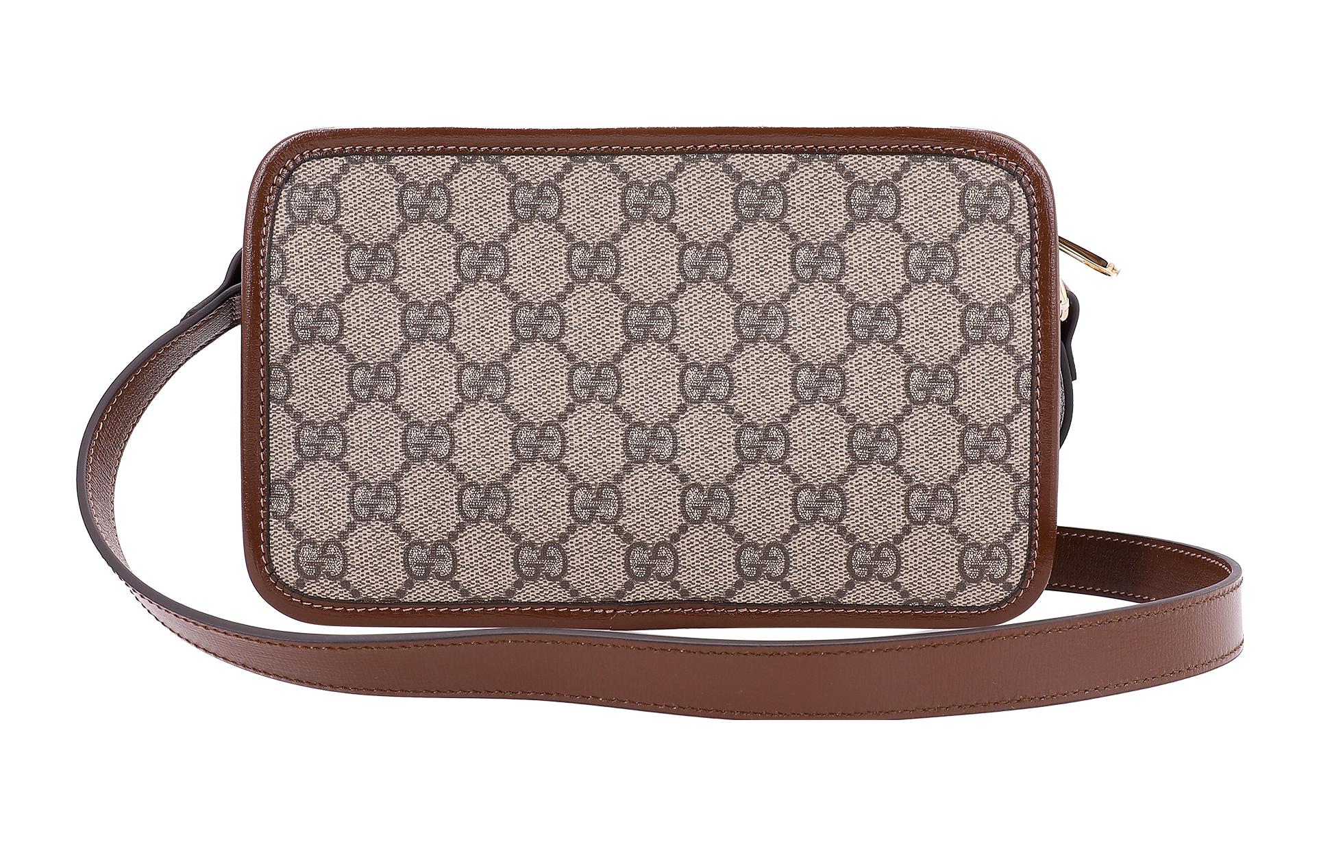 GUCCI Canvas With Leather Crossbody Bags Mini Unisex Ebony & Brown — фото 3