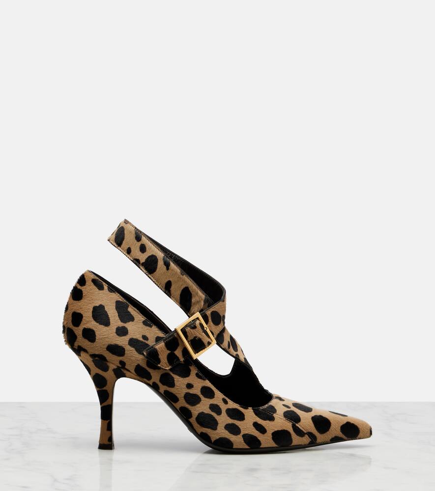 Туфли-лодочки Sloan 85 из телячьей кожи с леопардовым принтом Khaite, Camel/Black — фото 4