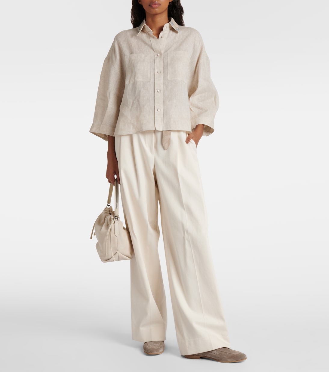 Украшенная льняная рубашка Brunello Cucinelli, Naturale — фото 2