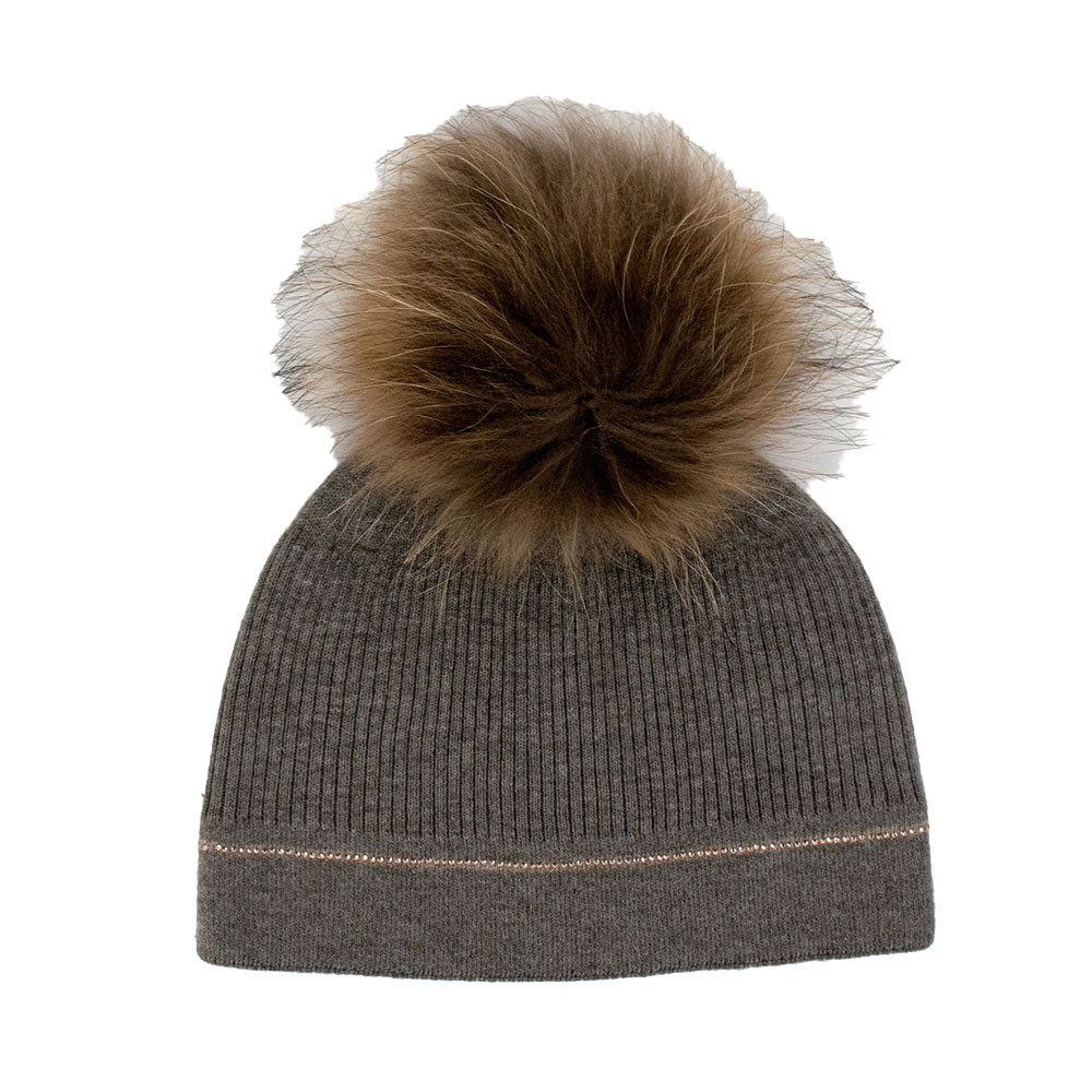 

Хрустальная шапка-бини Peter Glenn с помпоном из натурального меха (женская), Taupe/Fox Fur