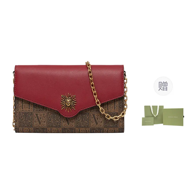 

VANESSA HOGAN Кожаный чехол для телефона из коровьей кожи Сумка на цепочке Сумка-конверт Женская сумка через плечо черная, Dark Red