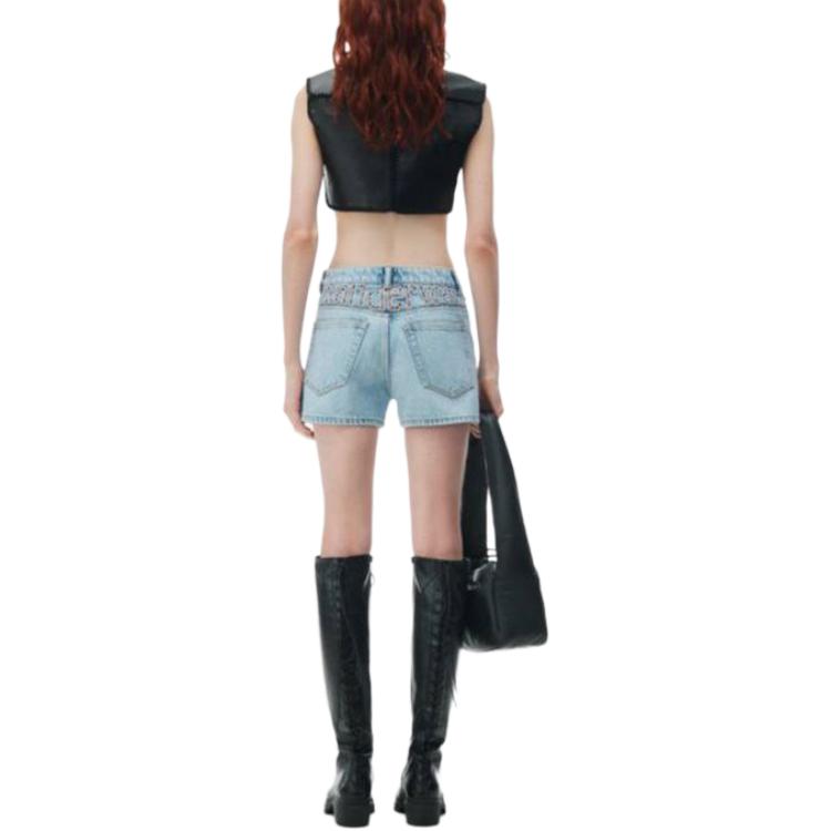 Высокие джинсовые шорты с вырезанным логотипом Alexander Wang, синие — фото 4