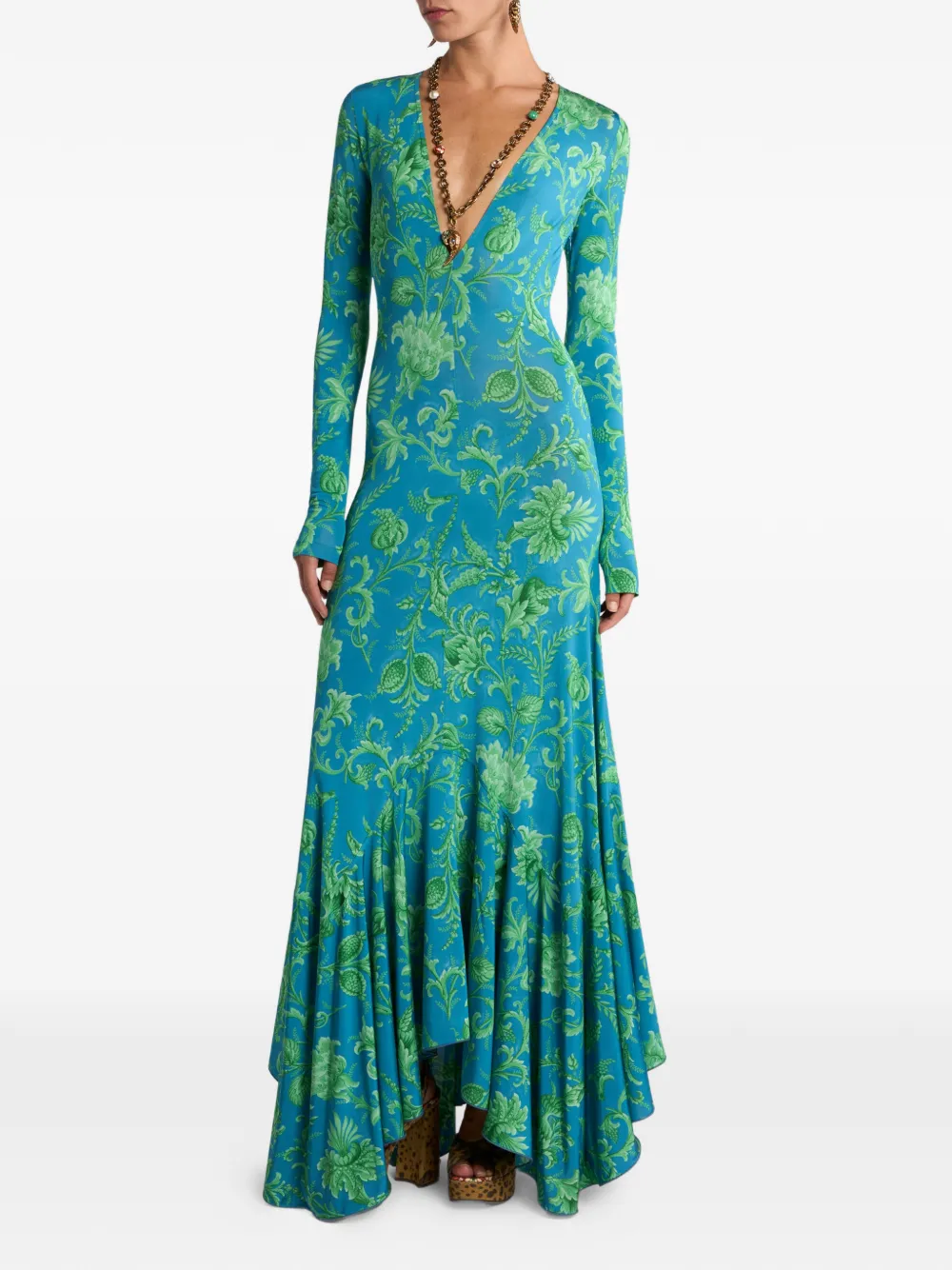 Платье макси цветочным декором Etro, синий — фото 2
