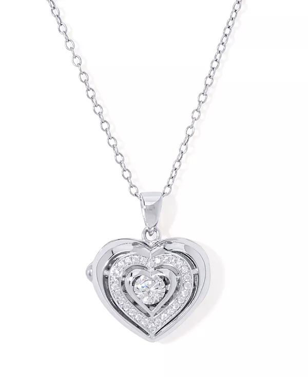 

Кулон в форме сердца с кубическим цирконием, 18-дюймовое ожерелье из серебряной пластины Macy'S, silver
