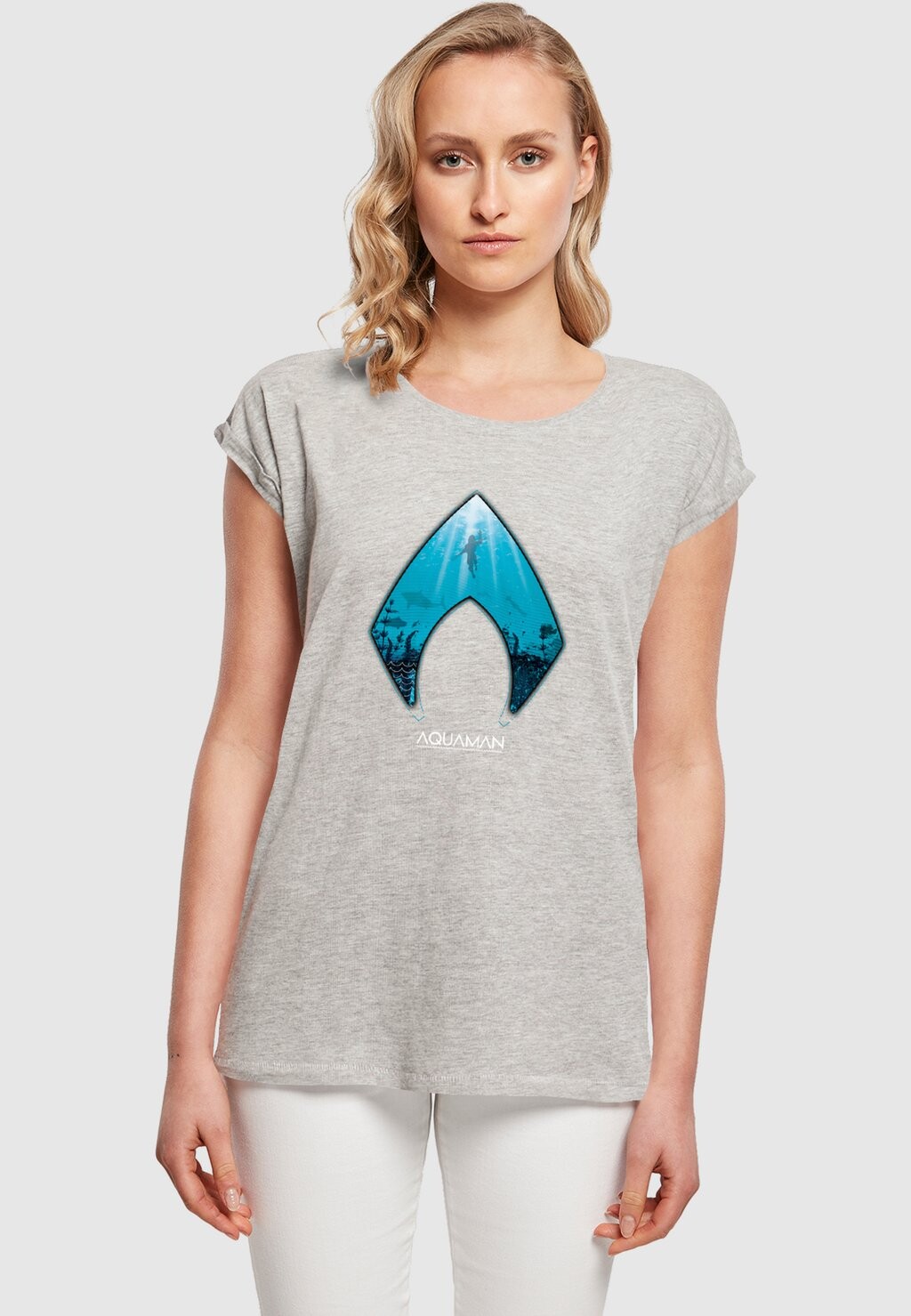 

Футболка с принтом AQUAMAN OCEAN LOGO ABSOLUTE CULT, светло-серый