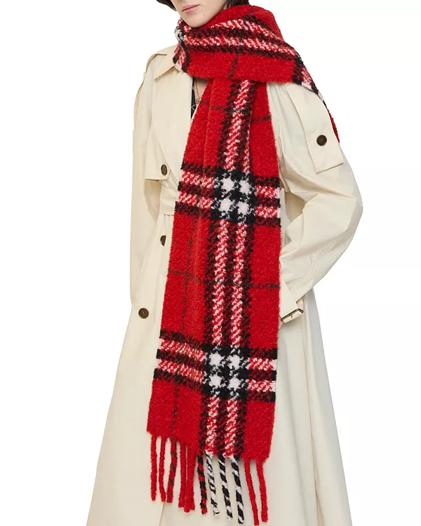 Шарф из букле с клетчатым узором из шерсти альпаки Burberry, красный — фото 2