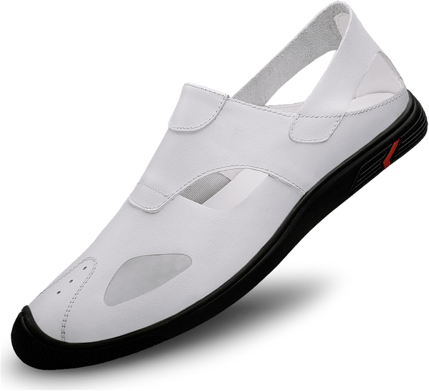 

Мужские кожаные лоферы Abborora с закрытым носком, без застежки, повседневные сандалии, летние дышащие противоскользящие прогулочные туфли, белый