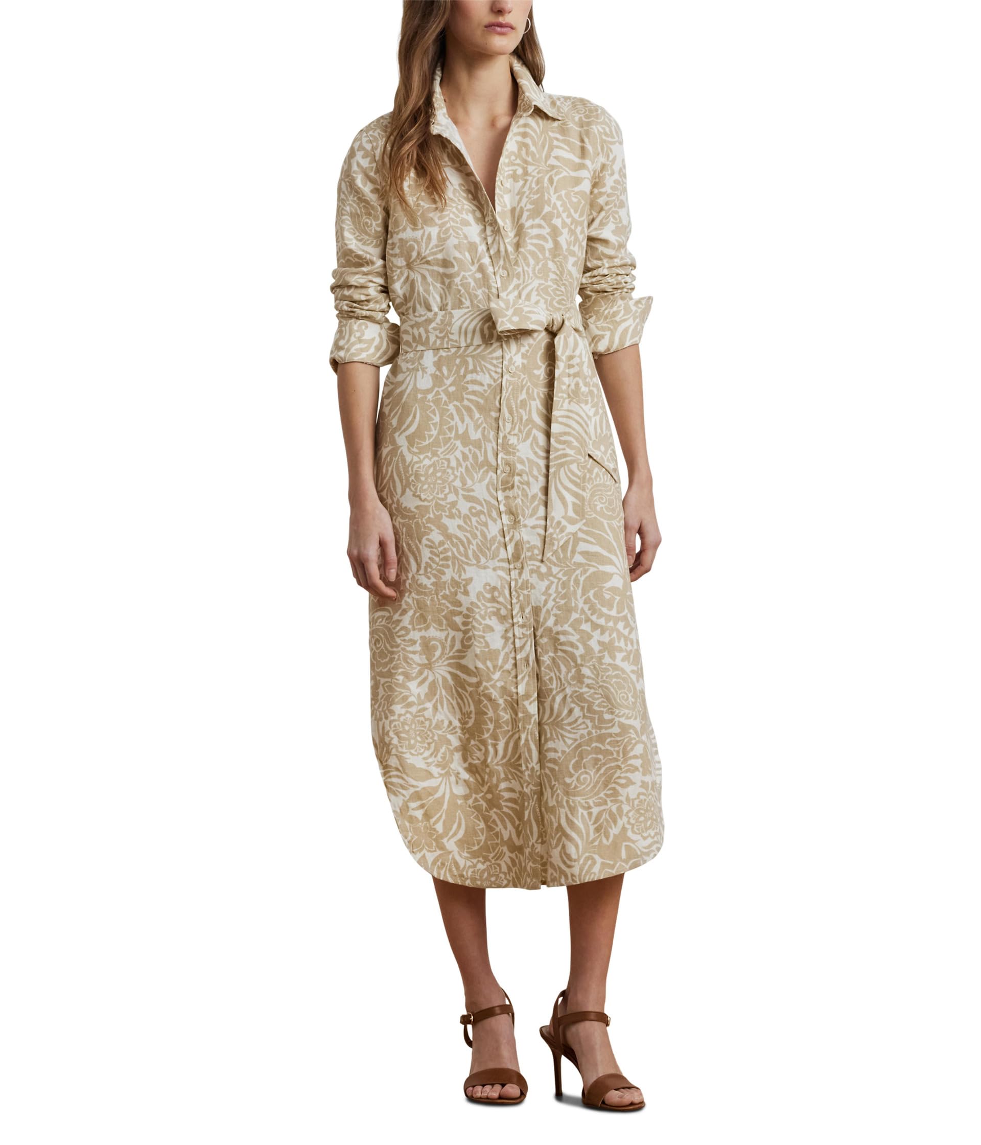 

Платье Lauren Ralph Lauren Petite Floral Linen Shirtdress, Cream/Tan