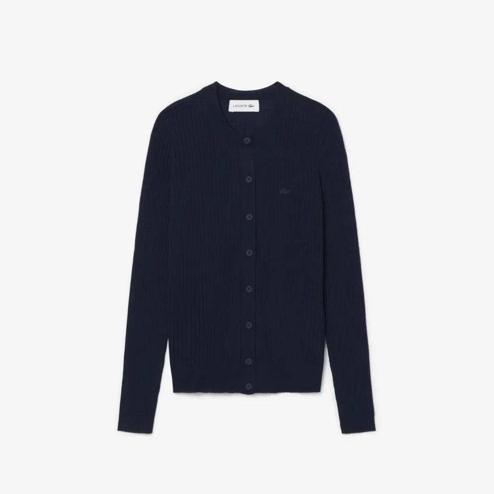 Кардиган Lacoste из мериносовой шерсти, рубчик, тёмно-синий — фото 4