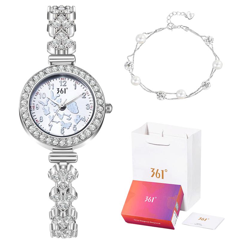 

361° Часы женские с кварцевым механизмом на металлическом ремешке, серебристый циферблат