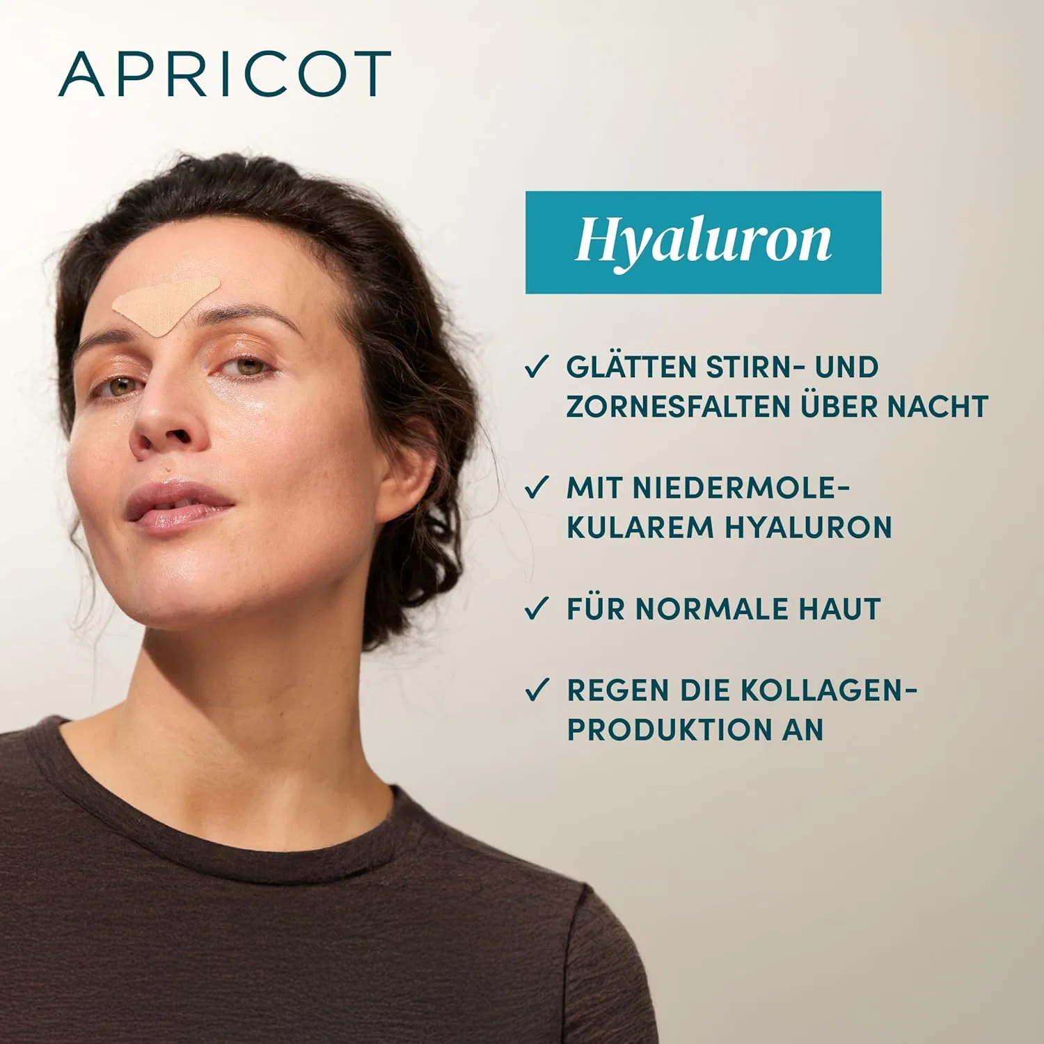Ночные патчи от морщин «Down the Frown» из органического хлопка от Apricot Beauty (60 шт.) Apricot Beauty & Healthcare, Hyaluronic (Beige) — фото 2