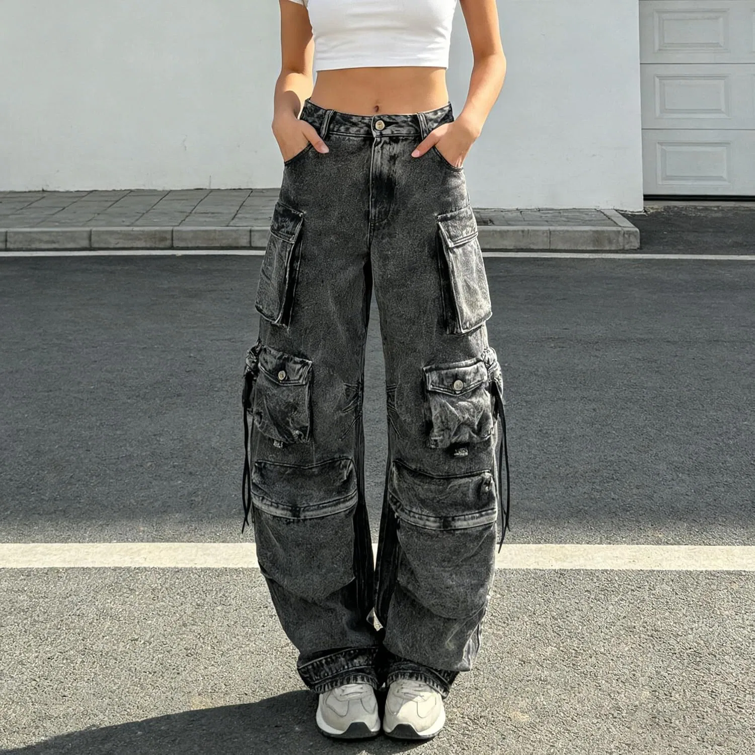 Джинсы свободные, Light Gray, Y2k Baggy Cargo — фото 3