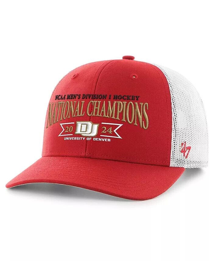 

47 Мужская темно-красная кепка Denver Pioneers 2024 NCAA для хоккея с шайбой National Champions Trucker Adjustable Hat '47 Brand