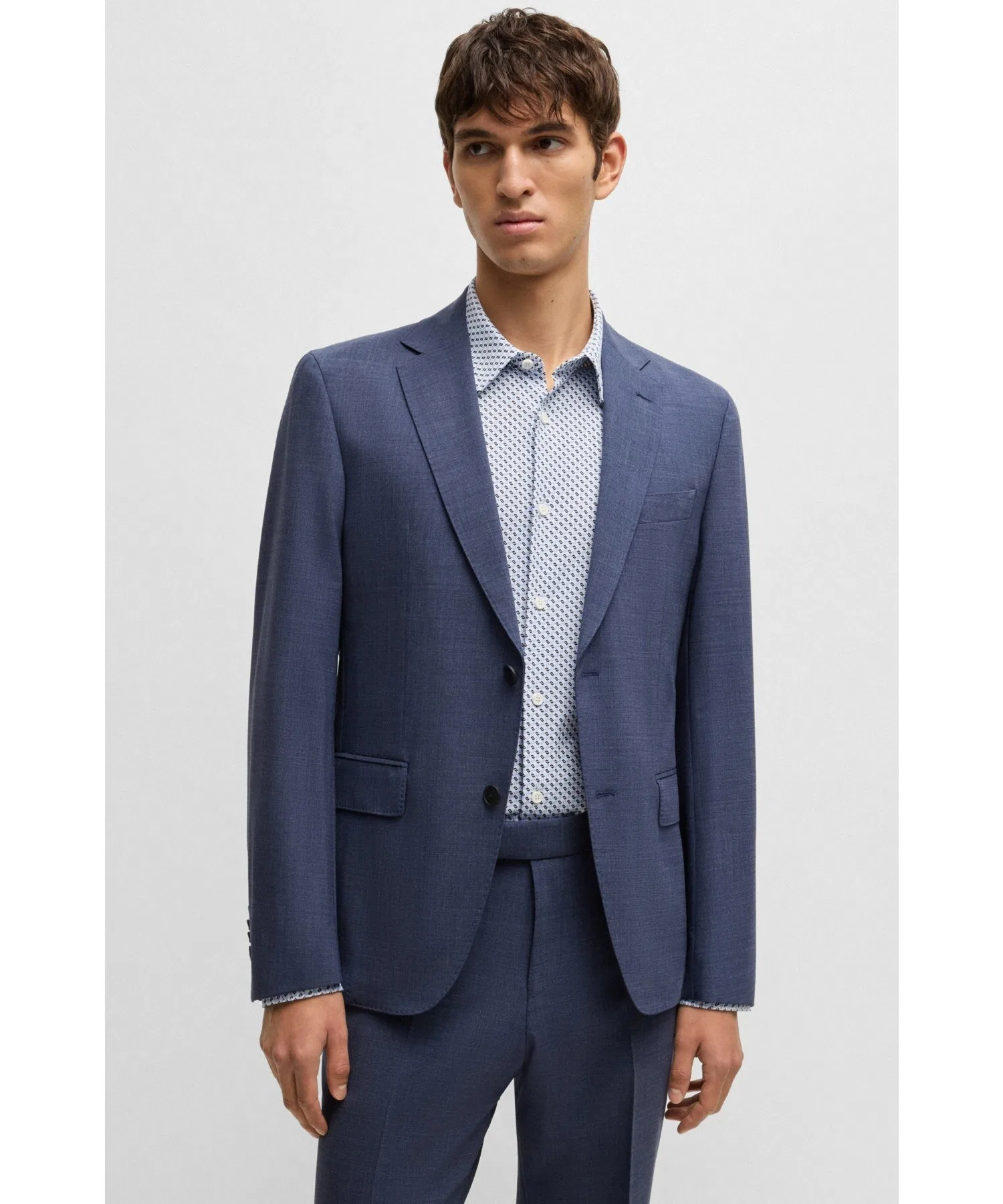 Мужская рубашка BOSS Slim Fit с принтом из эластичного джерси розовая — фото 4