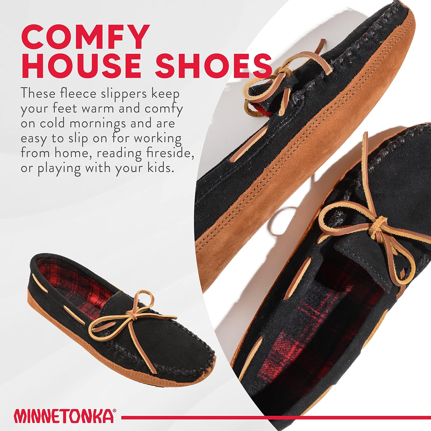 Мужские флисовые тапочки с двумя подошвами Minnetonka, черный — фото 4