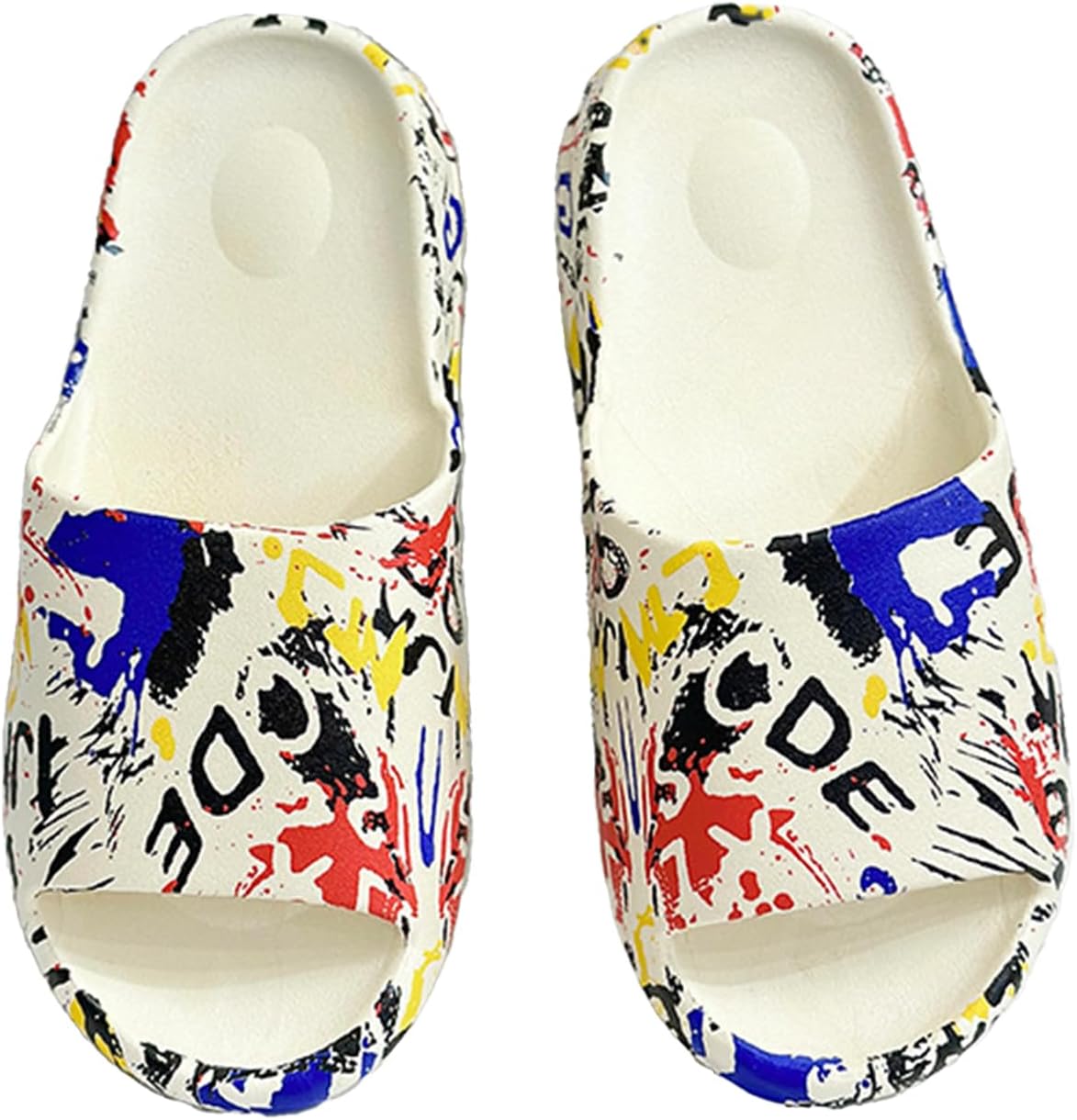 

Шлепацы LZKHW для женщин и мужчин, быстросохнущие шлепанцы с открытым носком, толстые мягкие шлепанцы, пляжная обувь, водонепроницаемые нескользящие сандалии для дома и улицы, Letter Graffiti