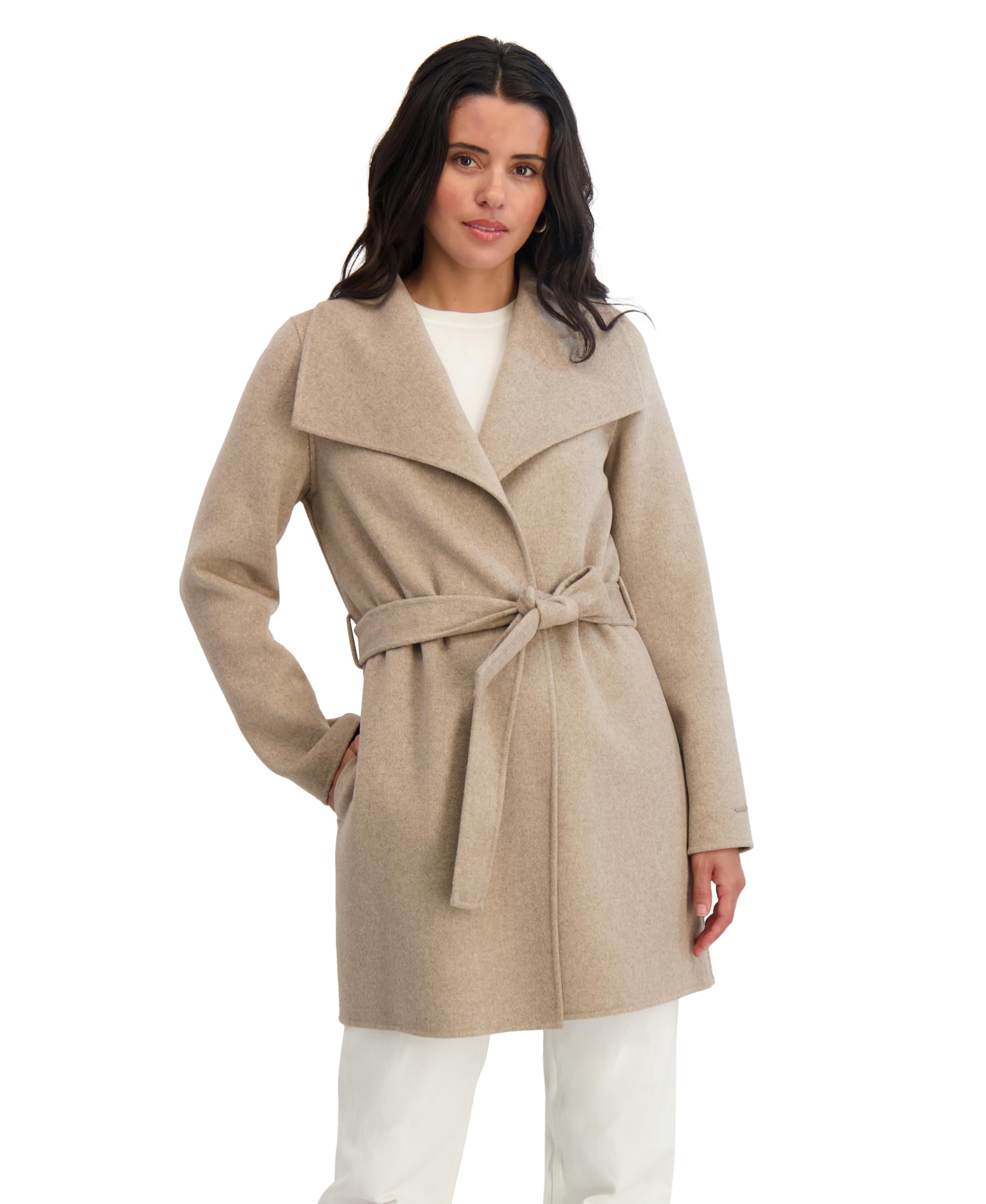 

Женское двухстороннее пальто из смесовой шерсти TAHARI с поясом Tahari, Oatmeal