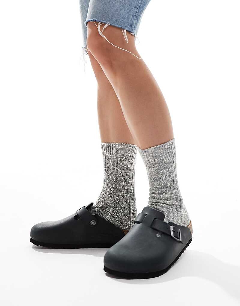 

Birkenstock – Boston – Черные сабо из промасленной кожи унисекс