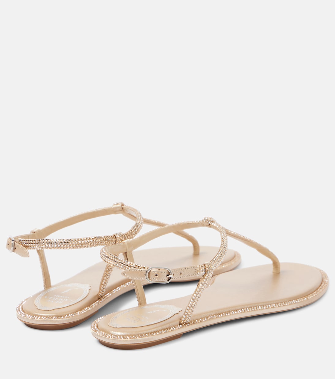 Сандалии-танга из сатина и кожи Diana Rene Caovilla, Beige Satin/ G.Shadow Strass — фото 3