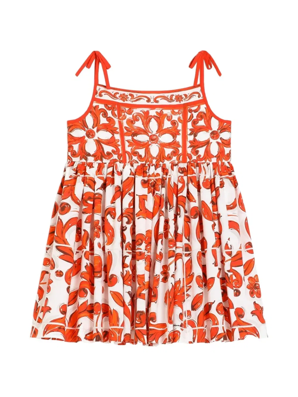 Платье из поплина с принтом "майолика" Dolce & Gabbana Kids, белый