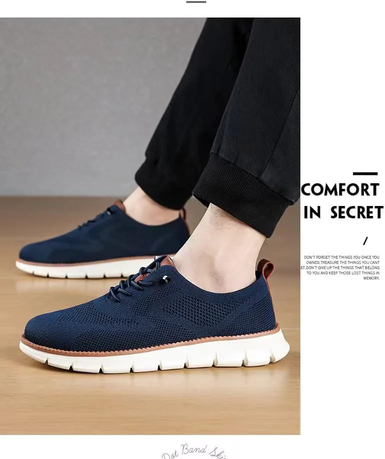 Мужские повседневные туфли Oxfords, деловые сетчатые туфли для ходьбы, модные удобные кроссовки для тенниса и прогулок, шнуровка, дышащие, легкие, с мягкой подошвой, для работы на улице, кроссовки Breeze XDFVC, темно-синий — фото 3