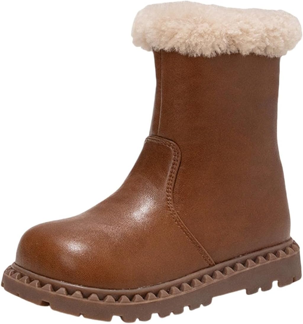 

Кожаные меховые зимние ботинки для девочек, детей и малышей, легкие модные водонепроницаемые удобные лыжные ботинки с противоскользящей подошвой Generic, коричневый