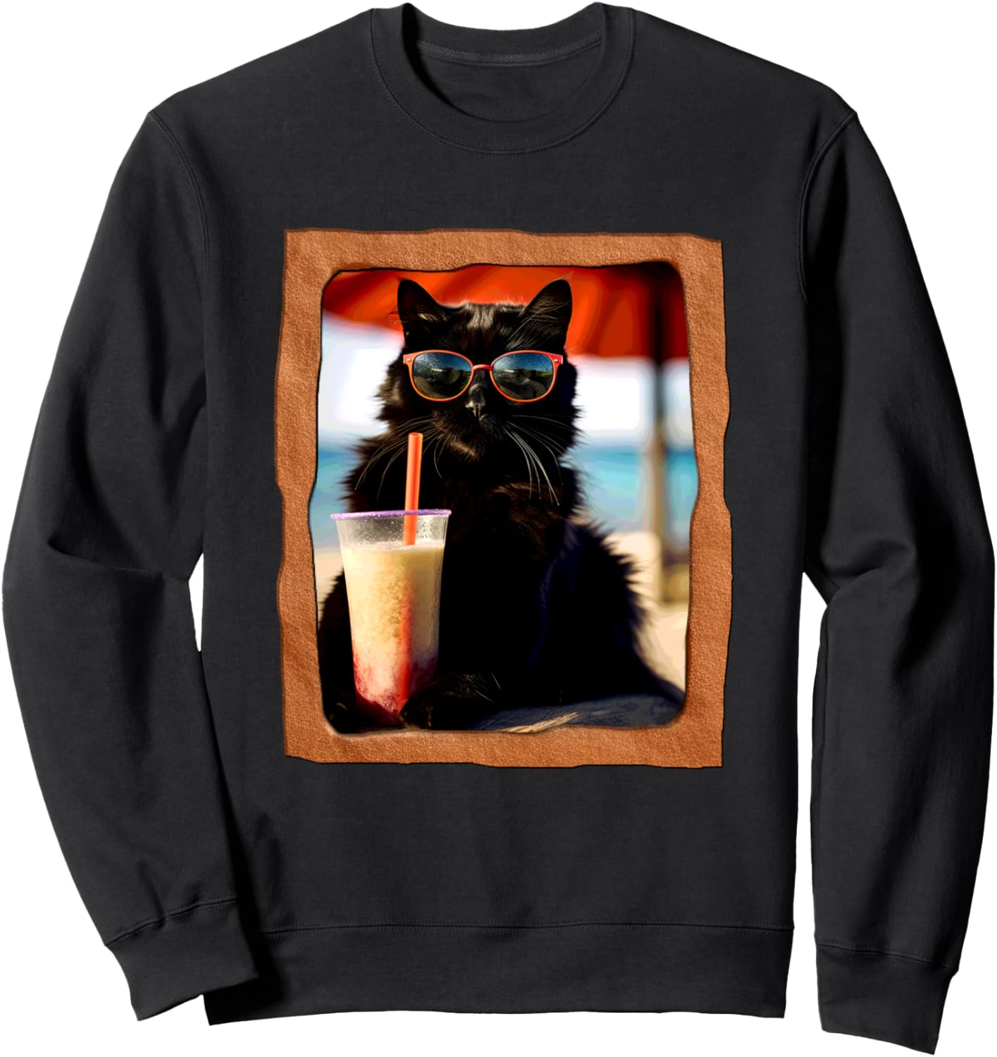

Кот в солнцезащитных очках пьет напиток Толстовка Playful Summer Vibes Pet Relaxation Beach Life, черный