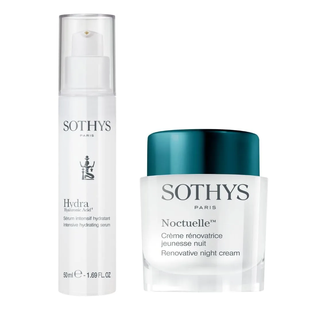 Набор для ночного увлажнения Sothys - интенсивная сыворотка и омолаживающий ночной крем.