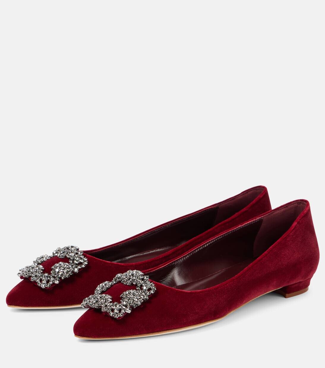 Бархатные балетки с декором Hangisi Manolo Blahnik, цвет 6037 dred — фото 4