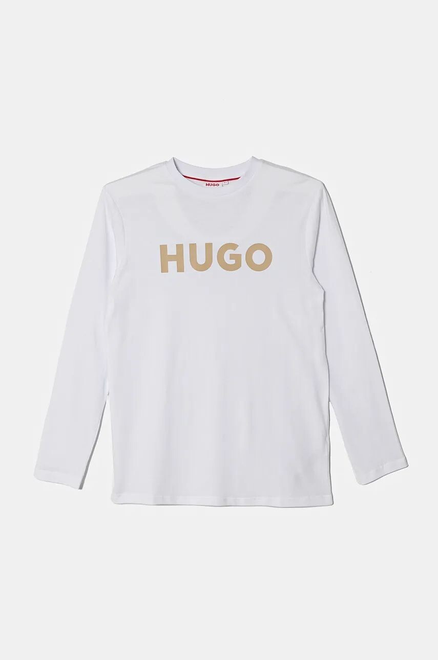 

Хлопковая футболка с длинными рукавами HUGO для мальчиков, белый
